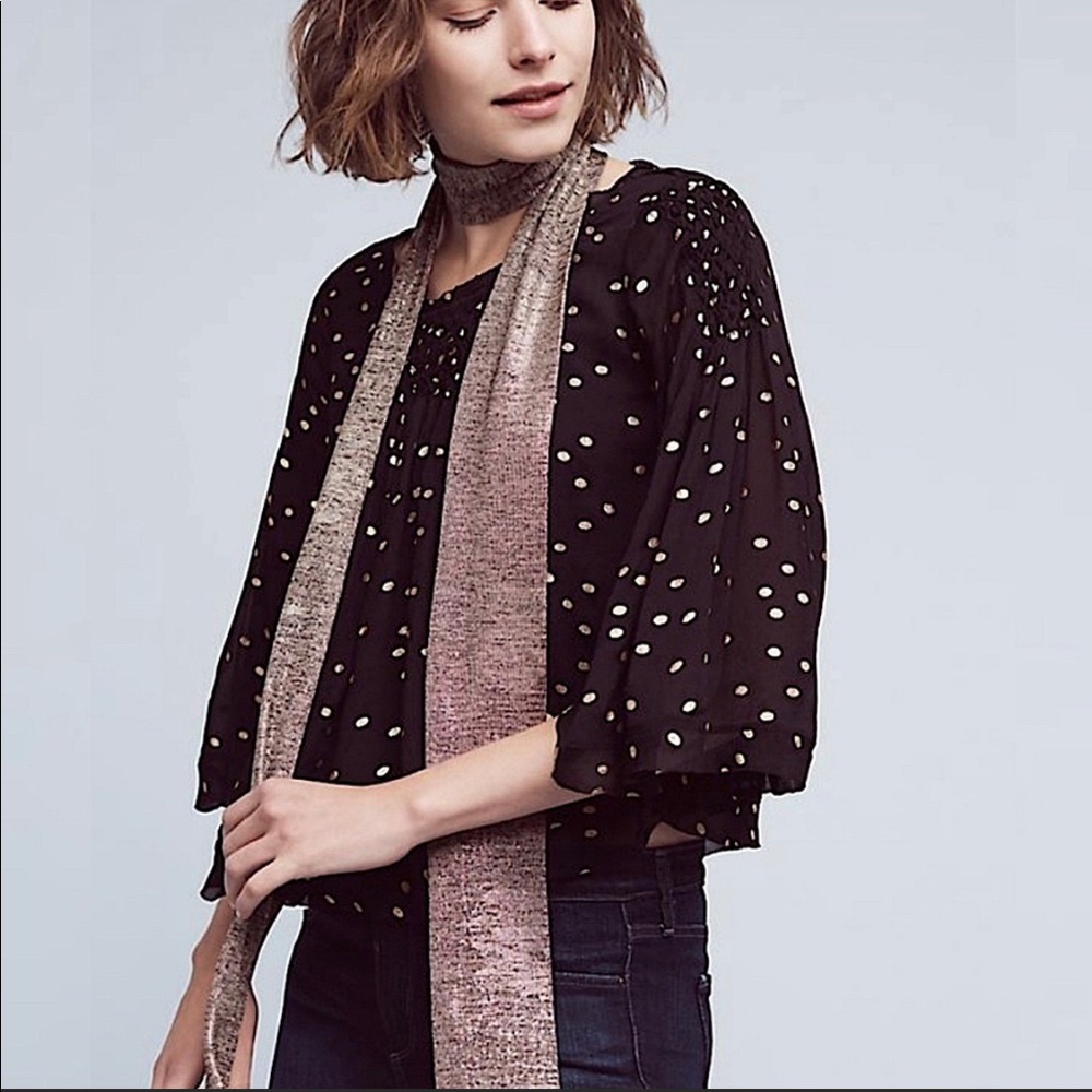 Anthropologie Floreat Everafter Black Gold Polka Dot Bell Sleeve Swing Blouse